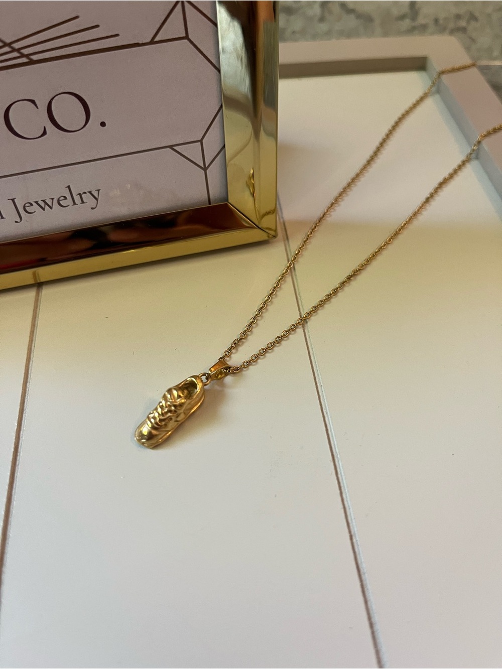 Gold  stainless steel Soccer Sneaker Pendant Necklace